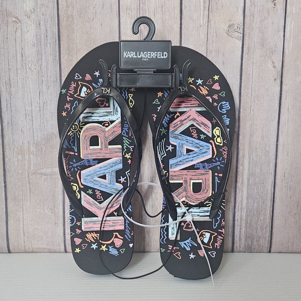 Karl Lagerfeld Black Multicolor Flip Flops
